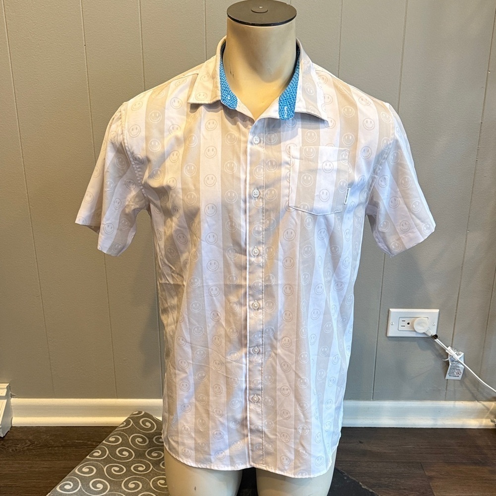 Sovereign Code Men’s Small White Cream Shirt with Smiley Accents